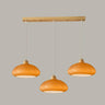 3-Light Colorful Dome Wooden Island Pendant Light Image - 2