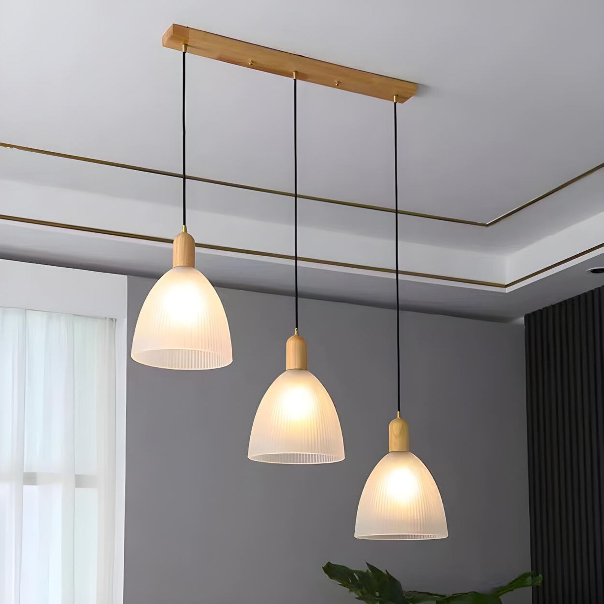 3-Light Cone Modern Wooden Island Pendant Light Image - 3