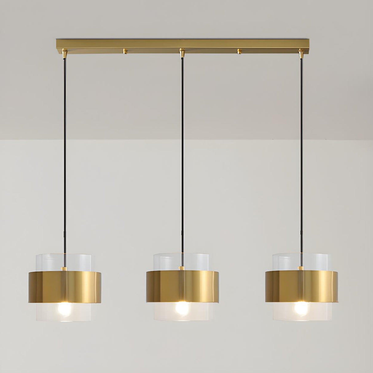 3-Light Contemporary Gold Cylinder Island Pendant Light Image - 2