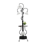 3-Light Countryside Curved and Floral Floor Lamp with Shelf Image - 3