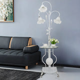 3-Light Countryside Curved and Floral Floor Lamp with Shelf Image - 5