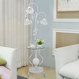 3-Light Countryside Curved and Floral Floor Lamp with Shelf Image - 6