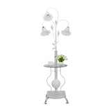 3-Light Countryside Curved and Floral Floor Lamp with Shelf Image - 7