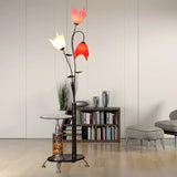 3-Light Countryside Floral and Tree Metallic Floor Lamp Image - 2