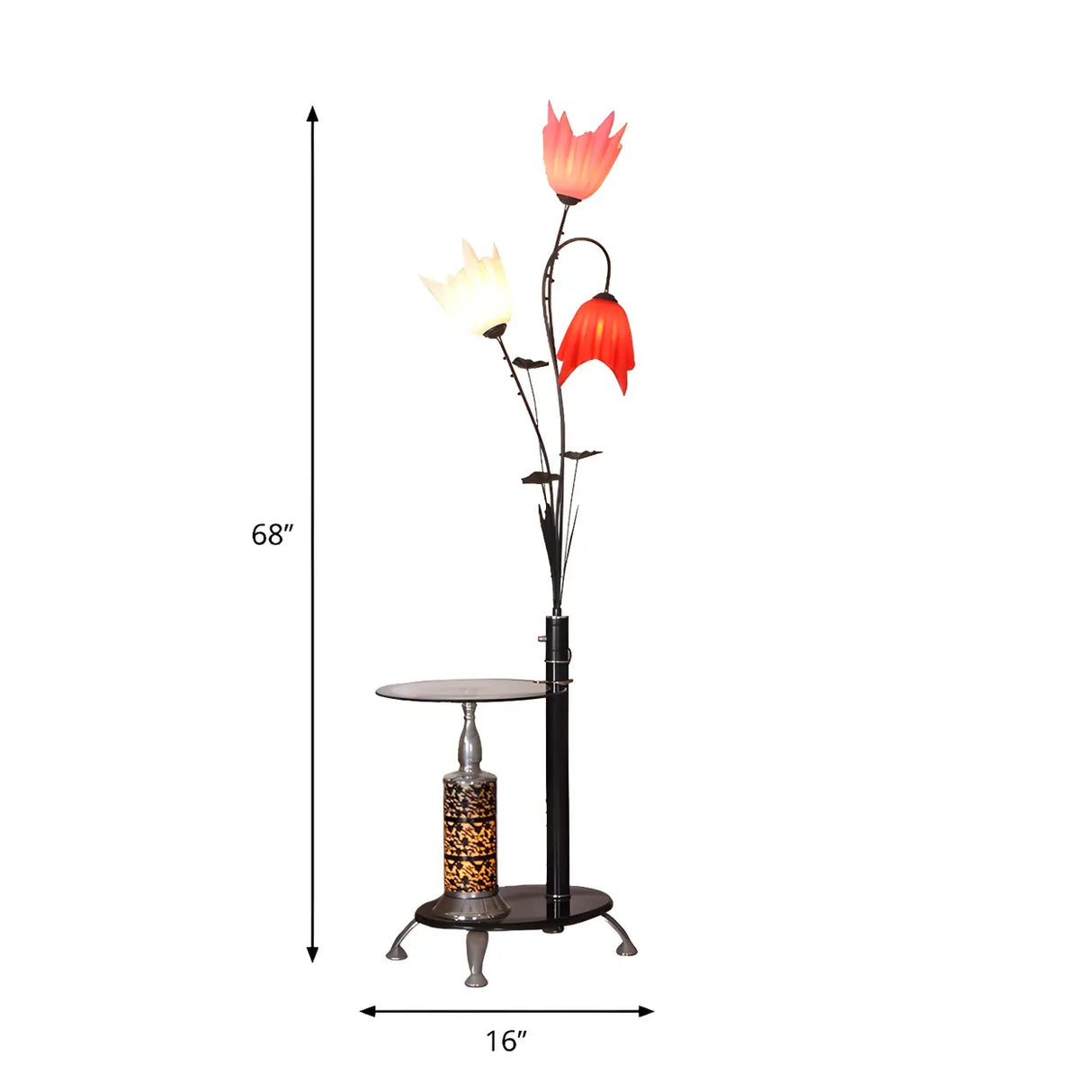 3-Light Countryside Floral and Tree Metallic Floor Lamp 