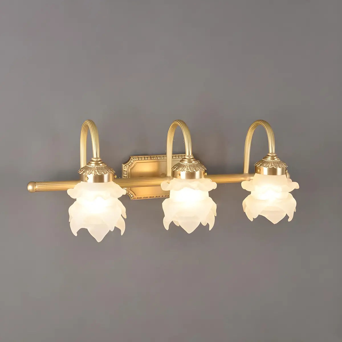 3-Light Decorative Gold Floral Glass Vanity Light Image - 1