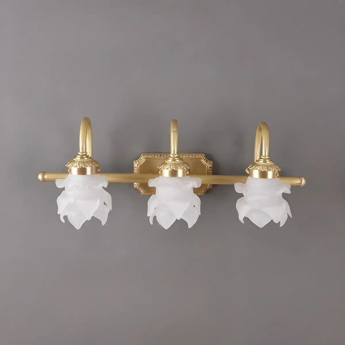 3-Light Decorative Gold Floral Glass Vanity Light Image - 3