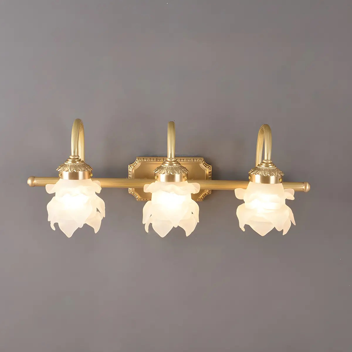 3-Light Decorative Gold Floral Glass Vanity Light Image - 6