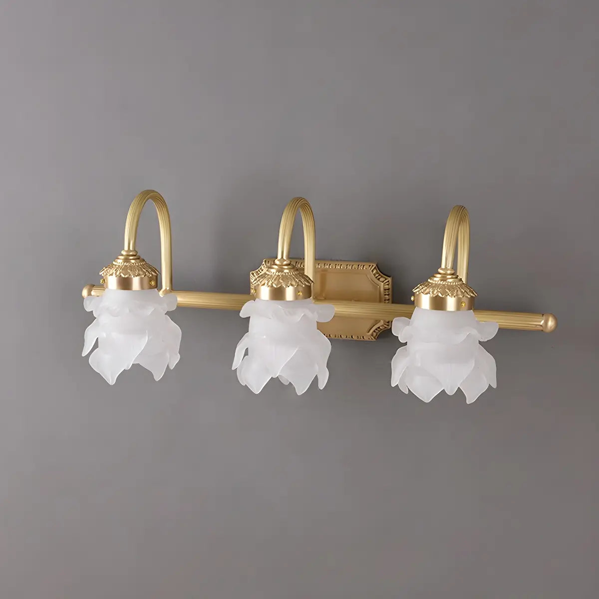 3-Light Decorative Gold Floral Glass Vanity Light Image - 7