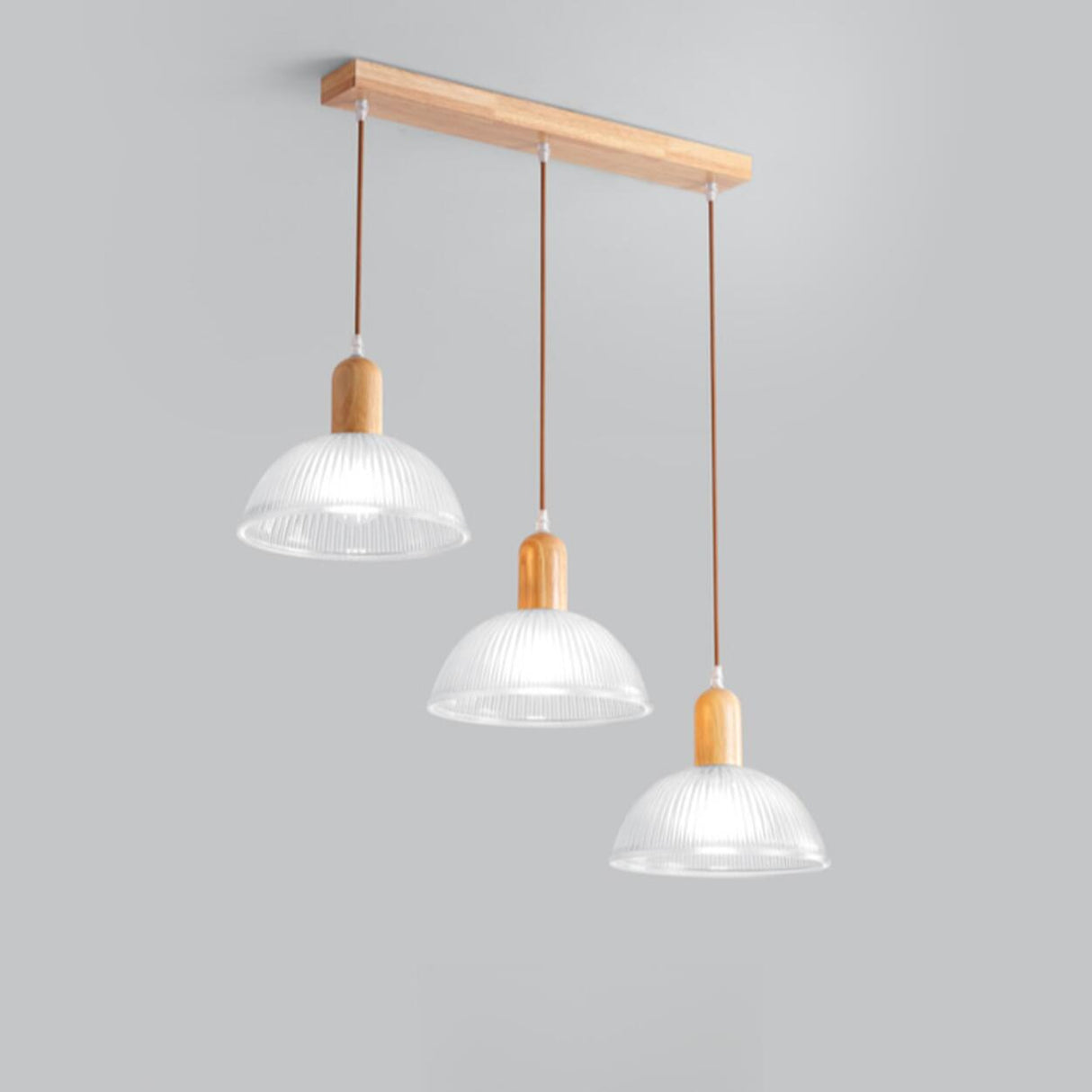 3-Light Dome Wood LED Kitchen Island Pendant Light Image - 6