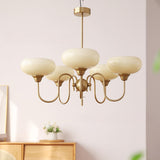 3-Light Drum Adjustable Height Glass Hanging Light Image - 2