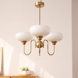 3-Light Drum Adjustable Height Glass Hanging Light Image - 3