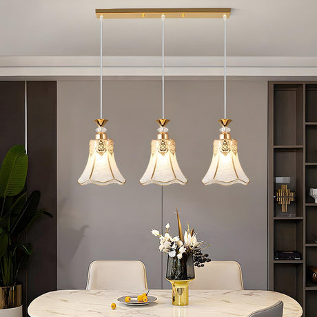 3-Light Elegant Gold Bell Metal Island Pendant Light Image - 1