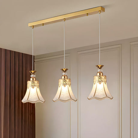 3-Light Elegant Gold Bell Metal Island Pendant Light Image - 2