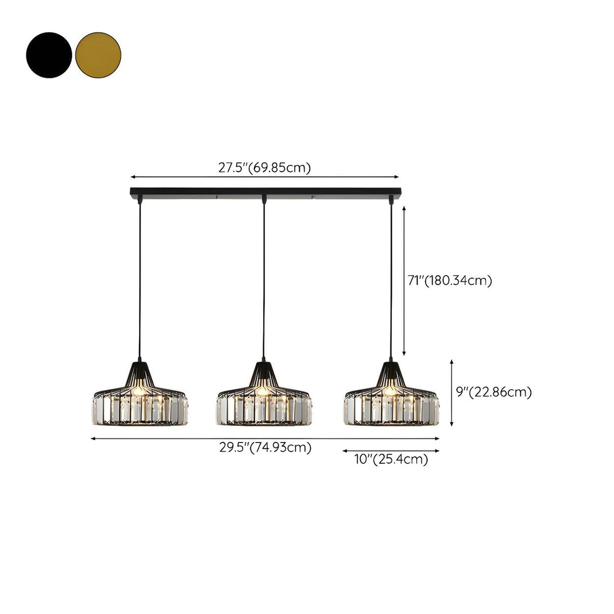 3-Light Elegant Gold Cage Crystal Accents Island Light 