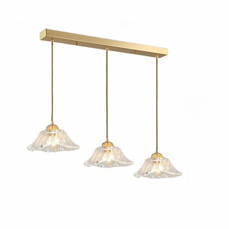 3-Light Elegant Petal Glass Gold Island Pendant Light Image - 2