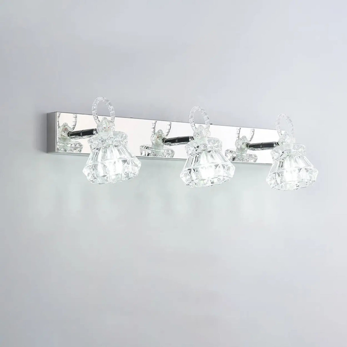 3-Light Exquisite Diamond Glass Silver Vanity Light Image - 11