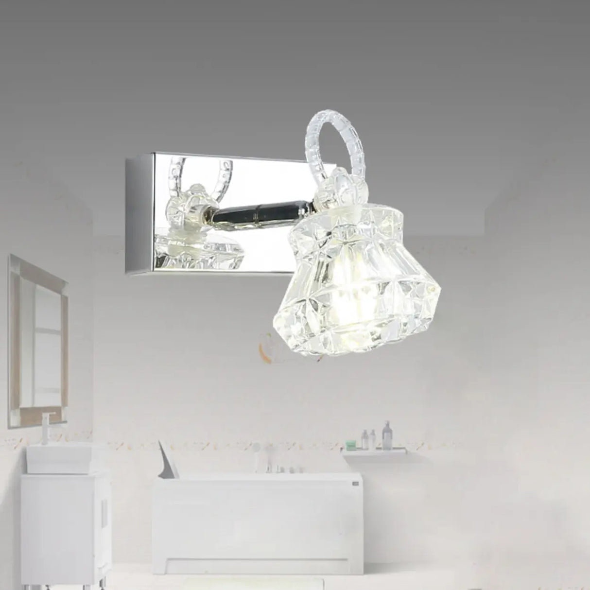 3-Light Exquisite Diamond Glass Silver Vanity Light Image - 2