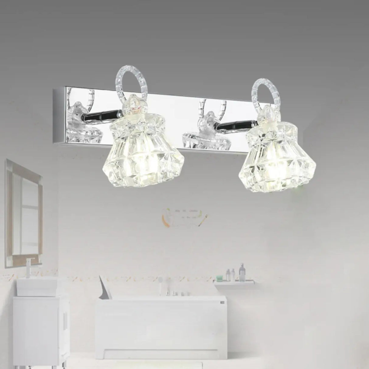 3-Light Exquisite Diamond Glass Silver Vanity Light Image - 3