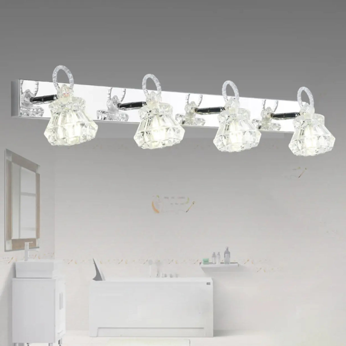 3-Light Exquisite Diamond Glass Silver Vanity Light Image - 7