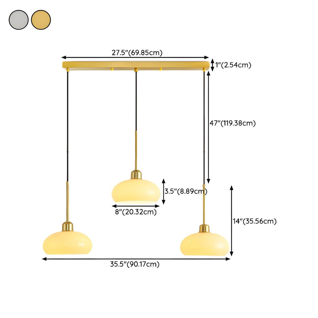 3-Light Exquisite Gold Dome Island Pendant Light 