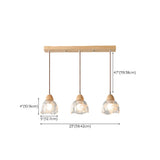 3-Light Floral Glass Wooden Island Pendant Light #size