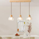 3-Light Floral Glass Wooden Island Pendant Light Image - 2