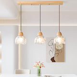 3-Light Floral Glass Wooden Island Pendant Light Image - 3