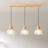 3-Light Floral Glass Wooden Island Pendant Light Image - 4