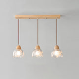 3-Light Floral Glass Wooden Island Pendant Light Image - 6