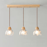 3-Light Floral Glass Wooden Island Pendant Light Image - 7