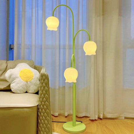 3-Light Floral Green Stand Modern Metal Floor Lamp Image - 1