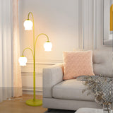 3-Light Floral Green Stand Modern Metal Floor Lamp Image - 4