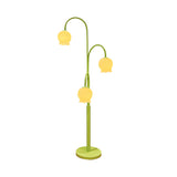 3-Light Floral Green Stand Modern Metal Floor Lamp Image - 5