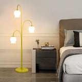 3-Light Floral Green Stand Modern Metal Floor Lamp Image - 8