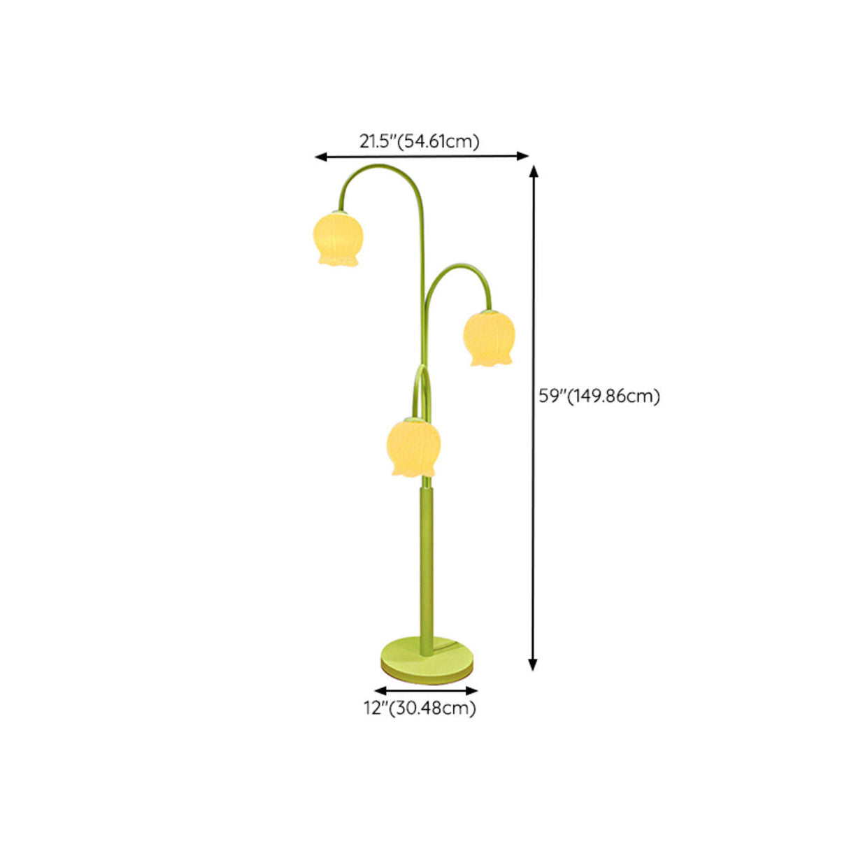 3-Light Floral Green Stand Modern Metal Floor Lamp 