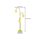 3-Light Floral Green Stand Modern Metal Floor Lamp #size