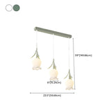 3-Light Fresh Green Floral Glass Island Pendant Light #size