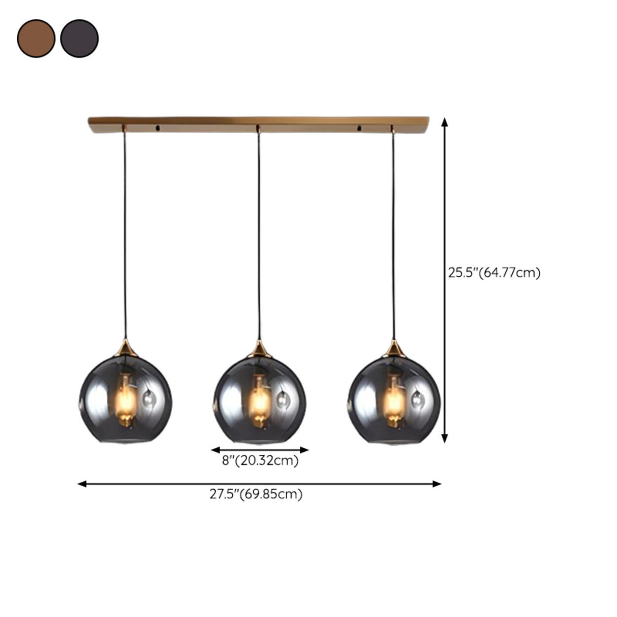 3-Light Glass Globe Kitchen Island Pendant Light 