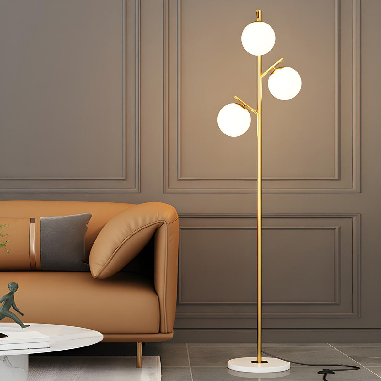 3-Light Globe Contemporary Gold Metal Floor Lamp Image - 1