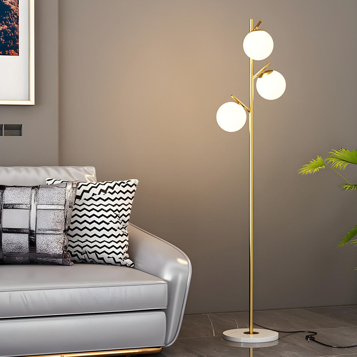 3-Light Globe Contemporary Gold Metal Floor Lamp Image - 14