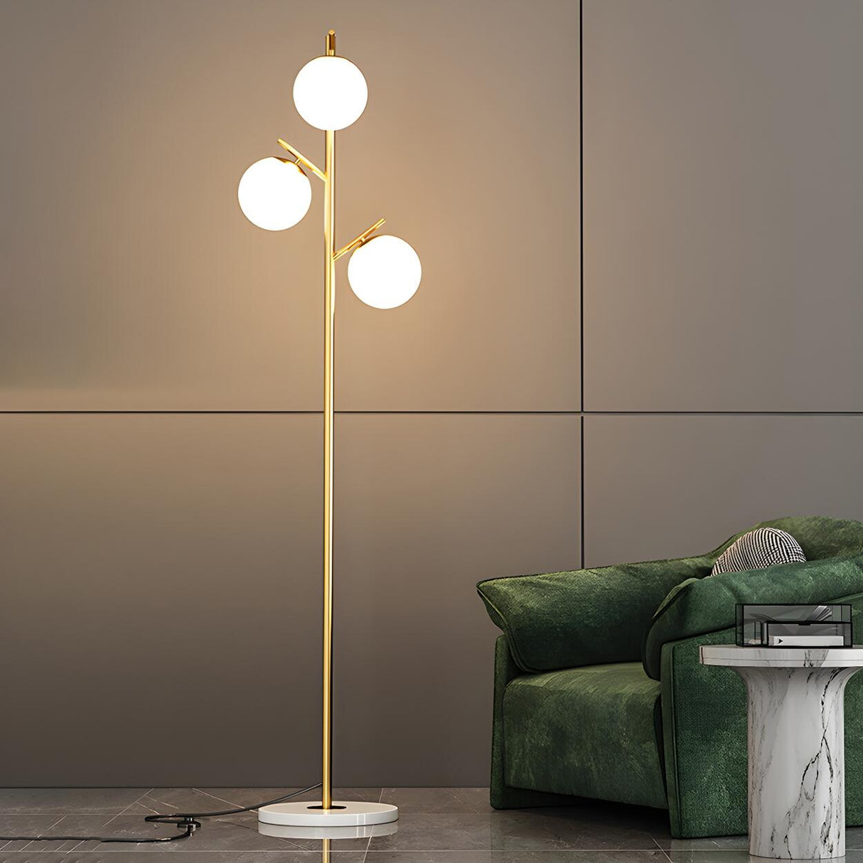 3-Light Globe Contemporary Gold Metal Floor Lamp Image - 15