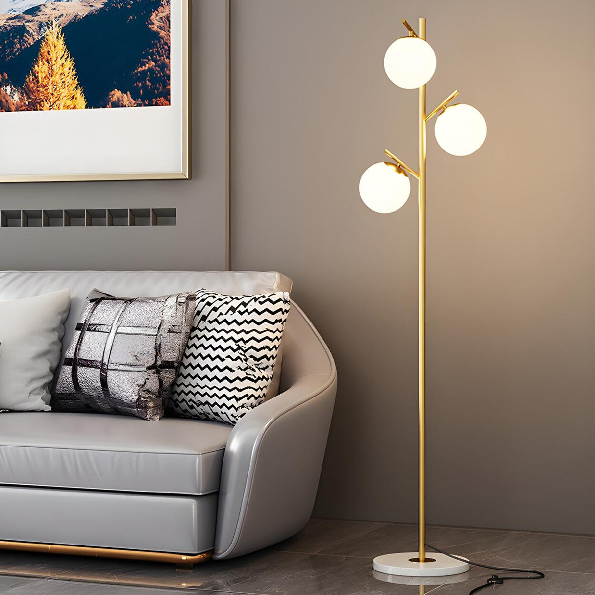 3-Light Globe Contemporary Gold Metal Floor Lamp Image - 16