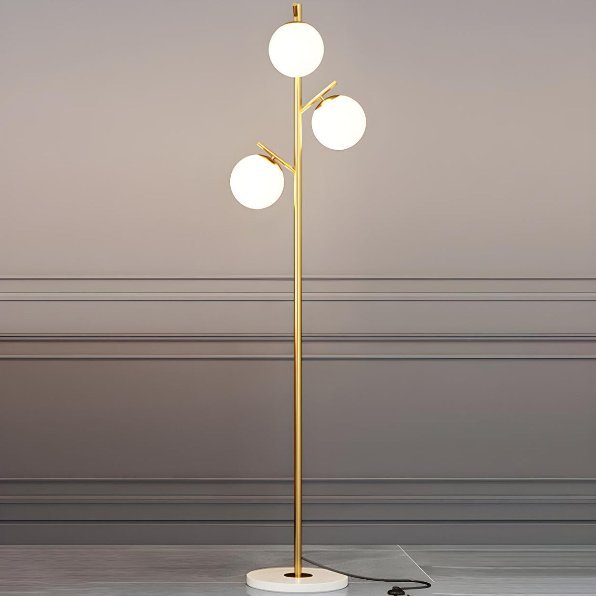 3-Light Globe Contemporary Gold Metal Floor Lamp Image - 2