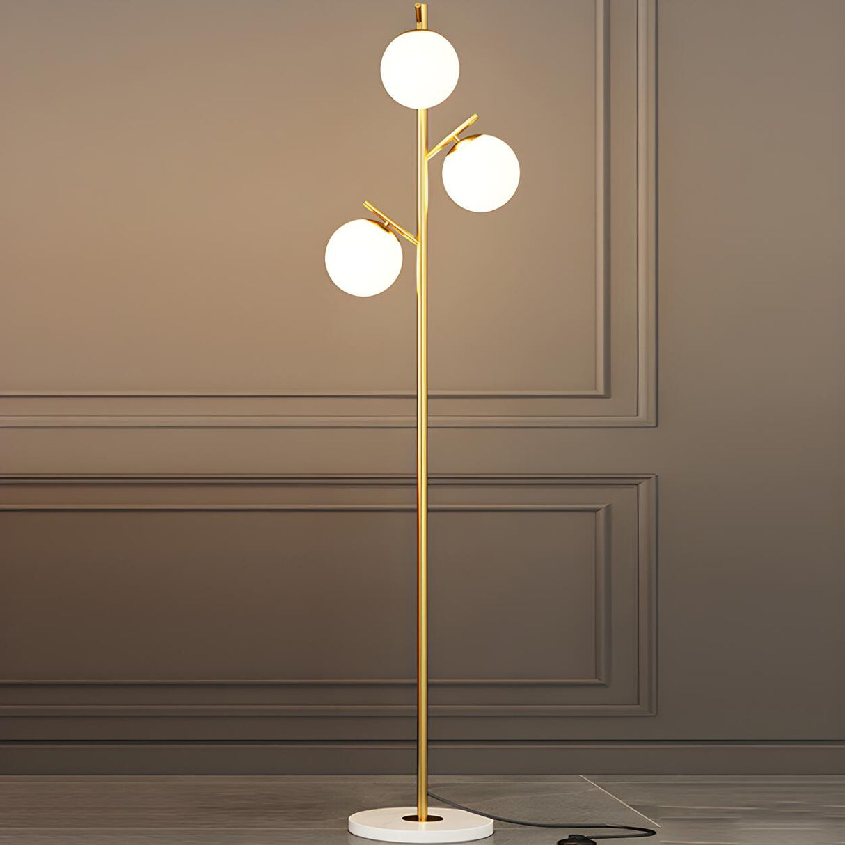 3-Light Globe Contemporary Gold Metal Floor Lamp Image - 7