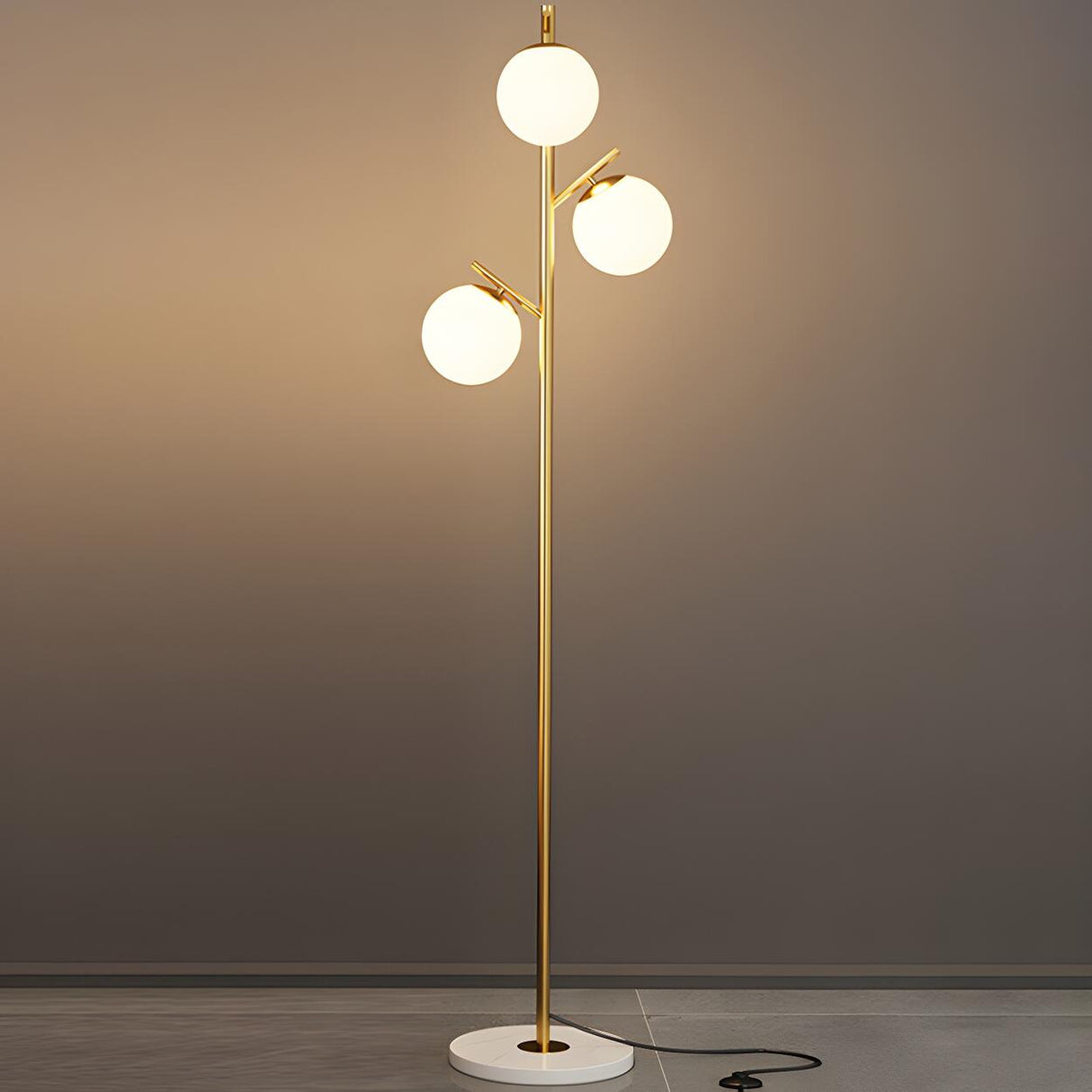 3-Light Globe Contemporary Gold Metal Floor Lamp Image - 8