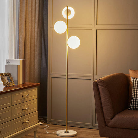 3-Light Globe Gold Stand and Marble Base Floor Lamp Image - 1