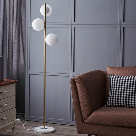 3-Light Globe Gold Stand and Marble Base Floor Lamp Image - 2