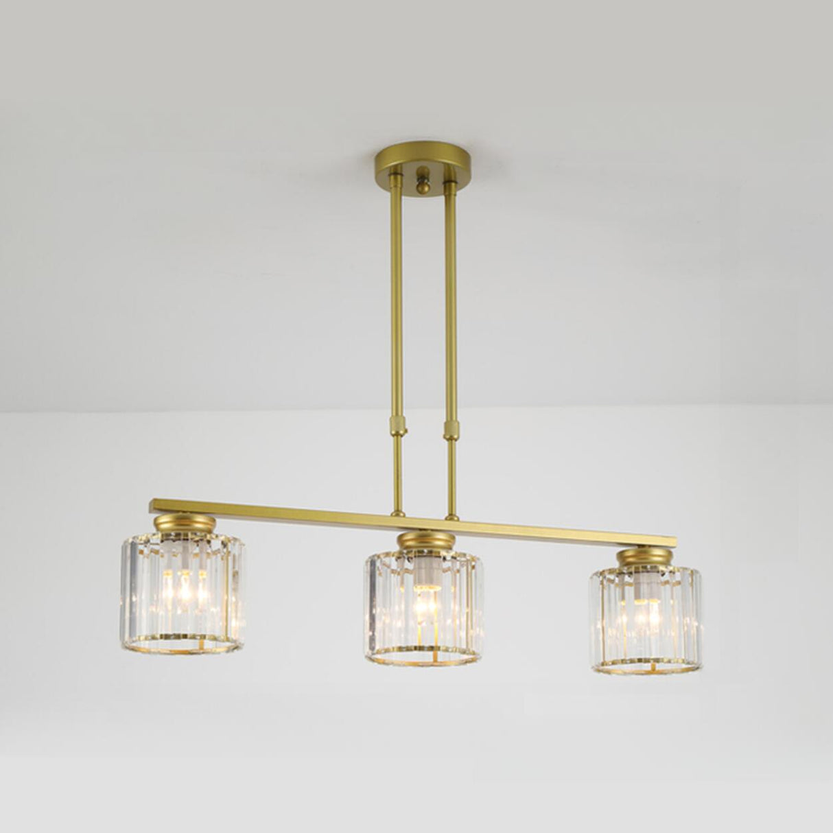 3-Light Gold Modern Square Island Pendant Light Image - 2