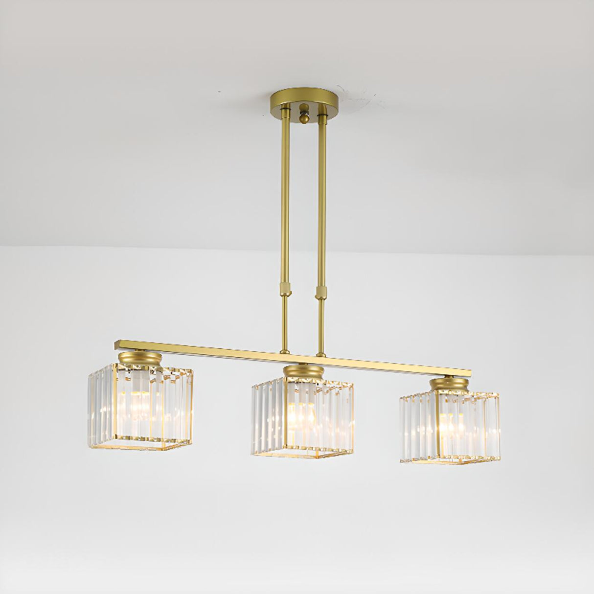 3-Light Gold Modern Square Island Pendant Light Image - 3